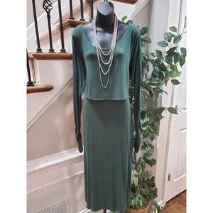 Mark Women's Green Solid Modal Round Neck Long Sleeve Long Maxi Dress Size XL